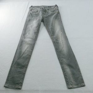 Miss Me Jeans Size 26 Gray Distressed Straight Pocket Boho Embroidered Juniors